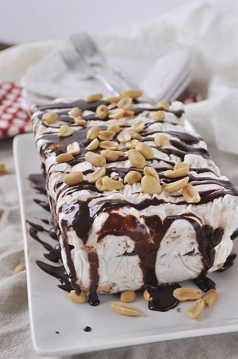 This Nutty Bar Ice Cream Cake combines two childhood favorites - nutty bars and ice cream.  Add in some hot fudge sauce and peanuts and it's time to celebrate! Peanut Butter Ice Cream Cake, Cream Deserts, Nutty Bars, Nutty Buddy, Ice Cream Sandwich Cake, Hot Fudge Sauce, Ice Cream Cake Recipe, Peanut Butter Ice Cream, Easy Ice Cream