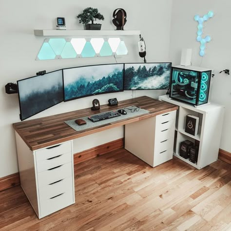 Gaming Ikea, Studio In Casa, Minimal Desk Setup, Minimal Desk, Gaming Desk Setup, Game Setup, Computer Desk Setup, Home Studio Setup, Bedroom Deco