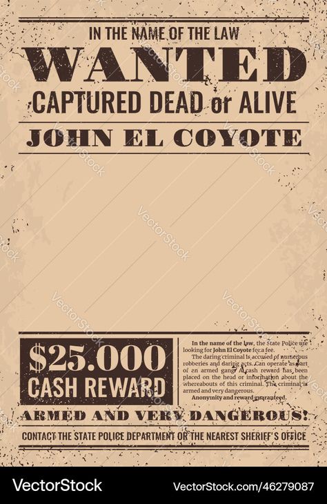 Reward Poster, Wild West Saloon, Typo Poster, Poster Diy, Wanted Poster, Sheriff Office, Dead Or Alive, Banner Vector, Bounty Hunter