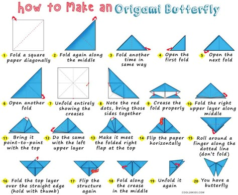 How to Make an Origami Butterfly | Cool2bKids Origami Easy Step By Step Butterfly, Oragomi Butterfly Step By Step, How To Fold Butterflies, Butterfly Origami Step By Step, Simple Origami Butterfly, Origami Butterflies Easy, Making Paper Butterflies, How To Make An Origami Butterfly, How To Make Paper Butterfly Step By Step