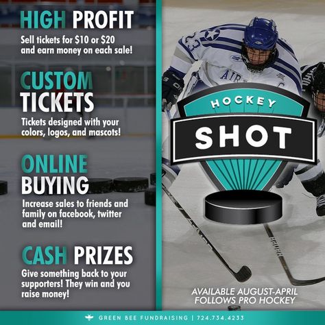 Hockey Shot Fundraiser's key selling points. Hockey Shot, Easy Fundraisers, Team Fundraiser, Ticket Design, Ticket Holders, Hockey Team, Cash Prize, Hockey Teams, The Chosen