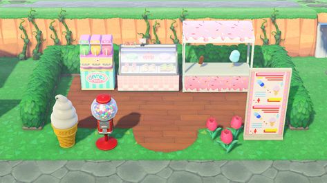 Ice Cream Stall Acnh, Ice Cream Shop Acnh Design, Ice Cream Stand Animal Crossing, Ice Cream Stand Acnh, Animal Crossing Ice Cream Stall, Acnh Dessert Shop, Acnh Ice Cream Stall Design, Animal Crossing Ice Cream Shop, Acnh Ice Cream Shop