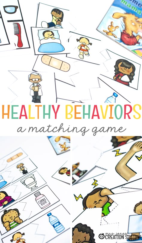 Healthy Behaviors Matching Game! Help kids learn about healthy behaviors with this fun and free matching game. Healthy Living Art Preschool, Healthy Habits Activities For Toddlers, Healthy Habits Preschool Free Printable, Preschool Health Activities, Health Activities For Toddlers, Preschool Healthy Habits, Health Preschool Activities, Health Activities For Preschool, Healthy Habits Activities