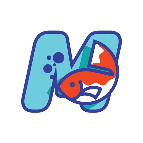 Alphabet M Fish Logo Fish Alphabet, Alphabet Font, Fish Logo, Fish Drawings, Name List, Letter M, Fonts Alphabet, The Alphabet, Vector Art