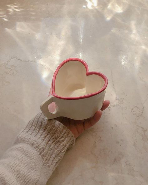 myo ceramic on Instagram: “SOLD heart❤️ mug 1 medium heart mug L 12 cm (including handle) X H 6,5 cm capacity 240 ml look closely before purchasing and don’t…” Seni Dan Kraf, Cerámica Ideas, Tanah Liat, Pretty Mugs, Keramik Design, Clay Mugs, Pottery Crafts, Ceramics Pottery Art, Clay Art Projects