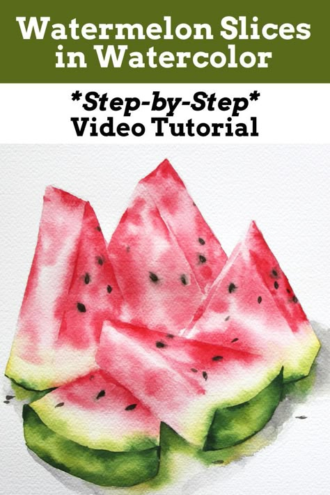 In this beginner-friendly, step-by-step, fully-narrated tutorial, I share my process for painting a fun still life of juicy watermelon wedges. Free outline sketch and reference photo included! #watermelonpaintingwatercolors #watermelonartpaintingwatercolors #watermelonwatercolorpaintingfruits #watercolourfruiteasy #watercolourpaintingeasyfruit Fun Still Life, Fruit Watercolor Painting, Easy Watercolor Tutorial, Watercolor Tutorial For Beginners, Watermelon Wedges, Watercolor Step By Step, Freehand Sketching, Watermelon Painting, Watercolor Painting Tutorial