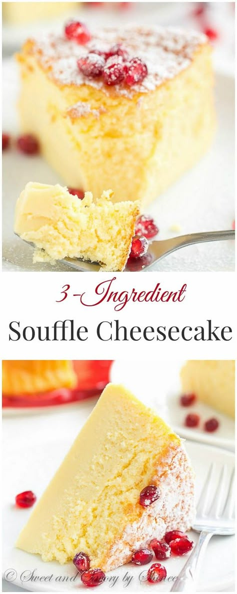 This melt-in-your-mouth light and delicate soufflé cheesecake is made with only 3 ingredients that you probably have on hand. Souffle Cheesecake, 3 Ingredient Recipes, Three Ingredient, Food Cakes, Baklava, Sweet Savory, Cheesecake Recipes, 3 Ingredients, Just Desserts