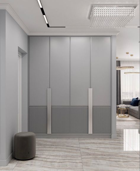 Casement Wardrobe Design, Grey Cupboards Bedroom, Wardrobe In Living Room, Wardrobe Groove Design, Wadrobe Clothes Design Bedroom, Minimal Cupboard, Wardrobe Shutter Design Modern, Wardrobe Color Ideas Bedroom, Bedroom Cupboard Designs Modern