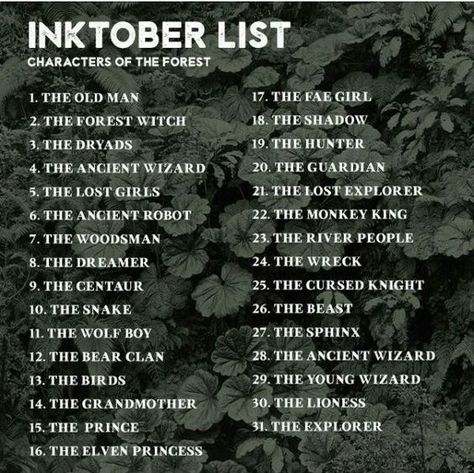 Inktober List, Comics Sketch, Sketchbook Prompts, 30 Day Art Challenge, 30 Day Drawing Challenge, Drawing Ideas List, Drawing Prompts, Creative Drawing Prompts, Drawing Prompt