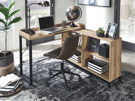 Workout Office Room Ideas, Black Home Office, Casa Retro, L Desk, Home Office Furniture Desk, Local Furniture, Ashley Furniture Homestore, Small Home Office, Office Set