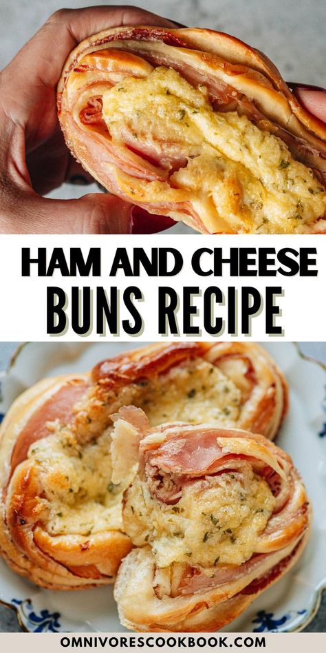 You will want to try these Homemade Ham and Cheese Buns. Make these amazing Chinese bakery-style ham and cheese buns that have tender bread dough, crispy ham, and cheese topping. Learn how to make an easy foolproof milk bread recipe that is perfect for these ham and cheese buns! Ham And Cheese Buns, Ham And Cheese Bread, Foods Around The World, Gluten Free Brunch, Homemade Ham, Milk Bread Recipe, One Pot Vegetarian, Cheese Buns, Healthy Brunch Recipes