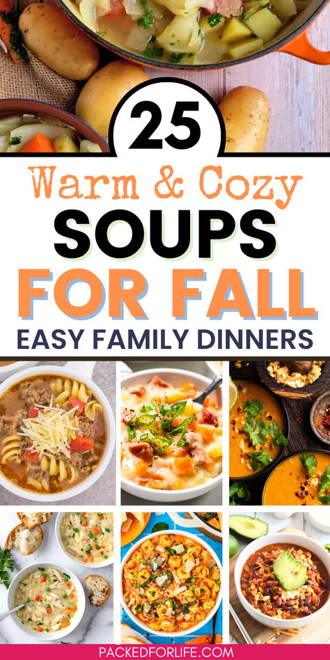 25 warm and cozy soups for fall, easy family dinners. 7 photos of hearty soups. No Stove Recipes, Fall Soup And Chili Recipes, Best Fall Soup Recipes Crockpot, Soup On The Stove, Crockpot Autumn Soup, Soups Recipes For Fall Cold Weather, Cheap Fall Soup Recipes, Hearty Fall Crockpot Soups, Stove Top Soup