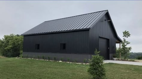 Dark Gray Shop Building, Black Detached Garage, Charcoal Metal Building, Black Metal Shop Building, Grey Metal Building, Black Metal Garage, Black Pole Barns, Black Metal Building, Black Metal Barn