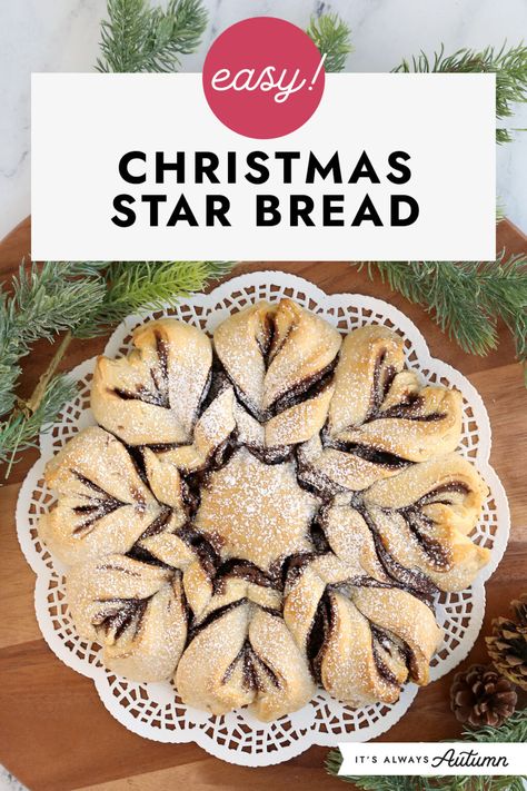 Easy! Christmas star bread. Christmas Star Bread, Nutella Star Bread, Joy Cookies, Beautiful Bread, Star Bread, Frozen Bread Dough, Christmas Bread, Dough Recipes, Crescent Dough