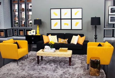 Bold Furniture, Yellow Decor Living Room, Decorating 101, Classy Living Room, Sofa L, Living Room Decor Colors, Black Living Room, Yellow Living Room, Living Room Color Schemes