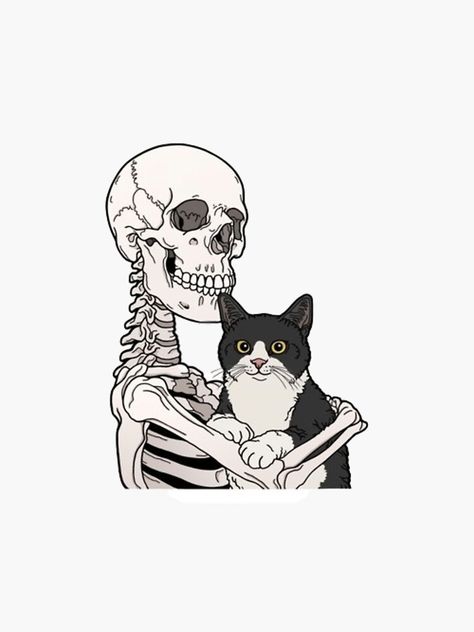 Skeleton Holding Cat, Funny Skeleton, Tuxedo Cat, Window Painting, Cat Stickers, Cat Tattoo, Cool Art Drawings, Dia De Muertos, Skeleton