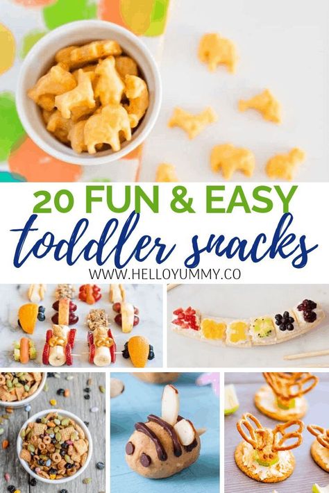 20 Fun and Easy Toddler Snacks. Cute bite-sized treats and toddler kid foods #helloyummy Toddler Easter Snacks For Daycare, Cute Toddler Snacks, Snacks For Two Year Olds, Fun Snacks For Toddlers, Toddler Party Foods, Fall Toddler Snacks, Cute Snack Ideas For Kids, Play Date Snacks For Kids, No Bake Toddler Snacks