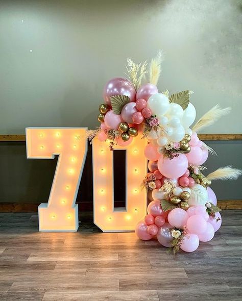 70 And Fabulous, Happy Birthday Balloon Garland, Numbers With Balloons, 2023 Marquee Numbers With Balloons, Number Marquee Balloons, Balloons And Marquee Numbers, Marquee Numbers, Balloon Arch With Marquee Numbers, Marquee Numbers With Flowers