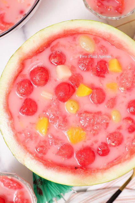 Hawachee Fruit Bowl, Hwachae Fruit Bowl, Hwachae Aesthetic, Hwachae Korean, Hwachae Recipe, Korean Drinks Recipe, Summer Fruit Punch, Watermelon Soju, Watermelon Soup