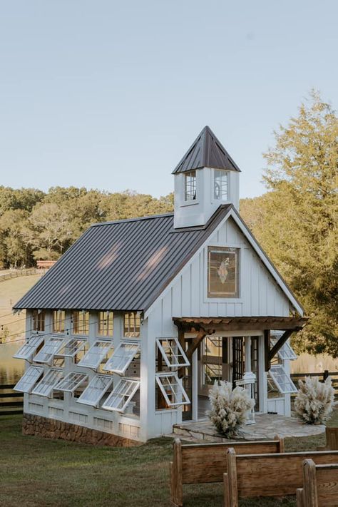 The Chapel - Laceé Meadows Venue Tiny Wedding Chapel, Modern Chapel Design, Small Chapel Design, Greenhouse Chapel, Small Chapel Wedding, Chapel Exterior, Forest Chapel, Backyard Chapel, Modern Chapel