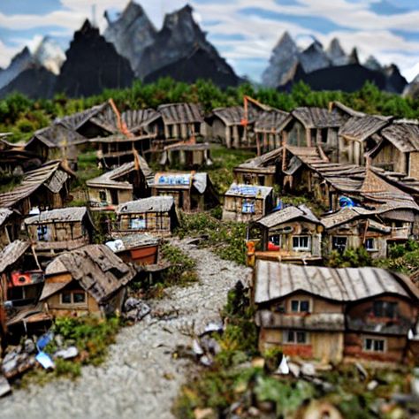 Bavarian post apocalyptic village in the Alps. Post Apocalyptic Town Concept Art, Post Apocalyptic Village, Dystopian Village, Post Apocalyptic Town, Post Apocalyptic City, Silver Eyes, Game Terrain, Picture Prompts, Best Titles