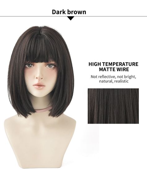 Black Bob Wig With Bangs, Black Short Bob, Pretty Wig, Short Black Wig, Short Black Wigs, Wigs Black, Bob Wig With Bangs, Bangs For Women, Short Brown Hair