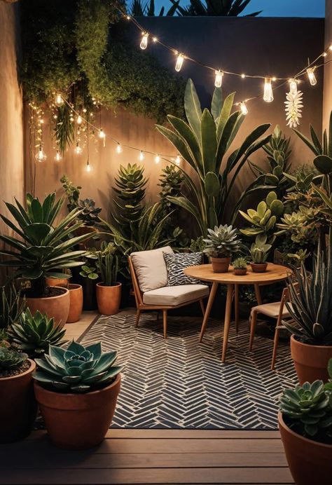 Patio With Plants Outdoor Living, Terrace Boho Ideas, Garden Patio Apartment, Small Urban Garden Ideas, Jardin Economico Ideas, Outdoor Patio Ideas Apartment, Indoor Patio Ideas, Plants On Patio, Condo Patio Ideas