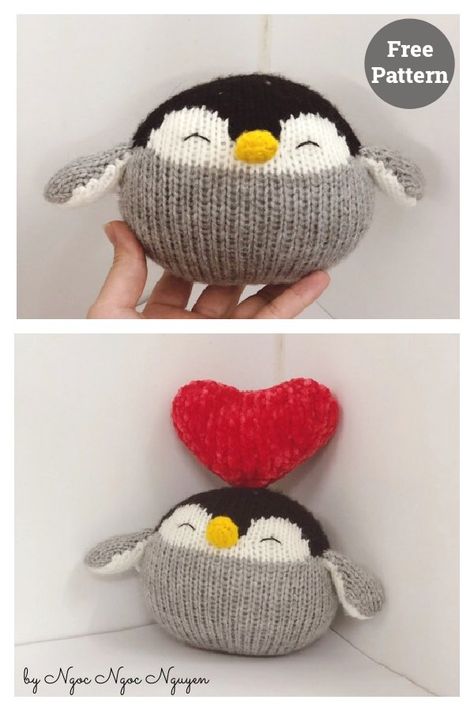 Perry the Penguin Free Knitting Pattern Penguin Knitting Pattern Free, Circular Knitting Patterns, Goose Pattern, Knit Gifts, Rabbit Knitting Pattern, Toy Duck, Knit Animals, Addi Knitting Machine, Knitted Stuffed Animals