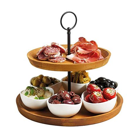 Artesa 2-Tier Serving Stand/Tapas Serving Set, , Brown/Black, 25 x 24 cm: Amazon.co.uk: Kitchen & Home Snack Stand, Tapas Dishes, Serving Stand, Classic Cake, Snack Bowls, Food Display, Favorite Kitchen, Ceramic Dishes, Serving Food