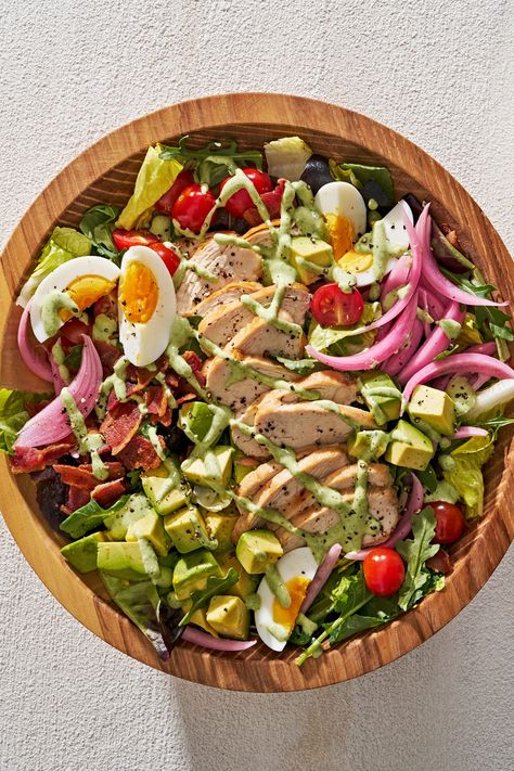 Delish Panera Salad Recipes, Quick Work Lunch Ideas, Green Goddess Cobb Salad, Chicken Cobb Salad, Grain Bowl Recipe, Easy Baked Chicken Breast, Goddess Salad, Copycat Panera, Cobb Salad Recipe