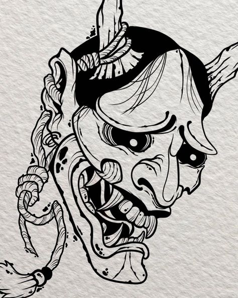 Mascara Oni, Oni Mask Tattoo, Oni Tattoo, Hannya Mask Tattoo, Japan Tattoo Design, Mask Drawing, Japanese Mask, Oni Mask, Mask Tattoo