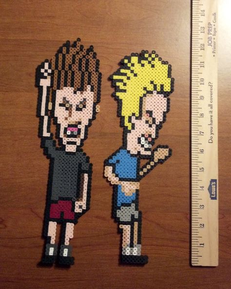 Beavis and Butthead perler sprites from the Beavis and Butthead SNES game, by Hirosspriteshop, $16.00 Kandi Cuff Patterns, Billy B, Beavis And Butthead, Perler Projects, Perler Creations, Perler Art, Perler Crafts, Bead Sprite, Hama Beads Patterns