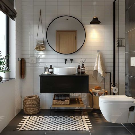 10+ Clean Contemporary Bathroom Ideas with Scandinavian Design • 333+ Inspiring Lifestyle Ideas B&w Bathroom, Bathroom Inspiration Scandinavian, White Spa Bathroom, Contemporary Bathroom Ideas, Scandinavian Bathroom Design, Scandi Interior Design, Grey And White Bathroom, Monochrome Bathroom, Gray And White Bathroom