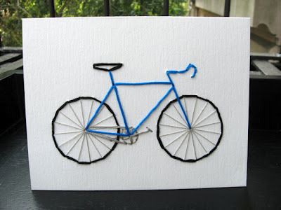 Bicycle Quilt, Bicycle Embroidery, Bicycle Sketch, Bike Card, Blue Bike, Bicycle Cards, Learning To Embroider, Diy Embroidery Patterns, Paper Embroidery