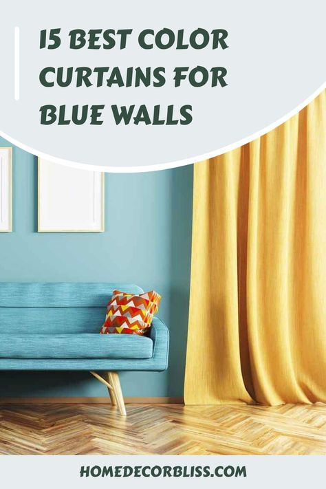 15 Best Color Curtains For Blue Walls Blue Room Yellow Curtains, Blue Walls Yellow Curtains, Curtains For Blue Walls Living Room, Blue Wall Curtain Ideas, Yellow Curtains Living Room Ideas, Curtains For Light Blue Walls, Curtains For Blue Walls, Living Room Blue Paint, Blue And Yellow Room