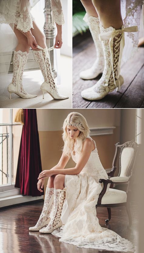 5 Hottest Wedding Shoe Trends for Winter Brides! Vintage-inspired Laced Boots Flat Wedding Boots For Bride, Wedding Combat Boots, Bride Boots Wedding, Winter Wedding Boots For Bride, Winter Bride Shoes, Wedding Boots Bride, Winter Wedding Shoes The Bride, Shoes For Winter Wedding, Winter Bridal Shoes