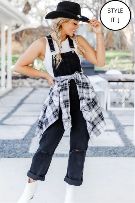 Keep Looking Up Black Overalls curated on LTK Overalls With Dr Martens, Cowboy Overalls Outfit, Black Overalls Fall Outfit, Cowgirl Overalls Outfits, Overalls With Boots Outfits, Styling Black Overalls, Women’s Overall Outfits, Overalls And Cowboy Boots Outfit, Western Overalls Outfit