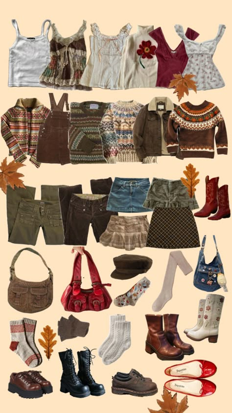 Cute Outfits For Autumn, Fall Outfits Mood Board, Aesthetic Fall Outfits Vintage, Dream Clothes Fall, Fall Outfit Collage, Fall Thrift Outfits, Fall Vintage Outfits, Fall Outfits Aesthetic Vintage, 2000s Fall Fashion