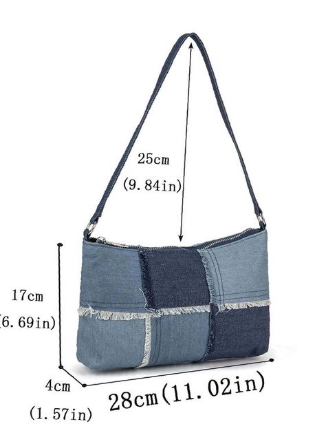 Olivia Mark - Denim Raw Trim Baguette Bag  - Women Shoulder Bags - Multicolor #jeansbagdiy #jeansbagdiyfreepattern #jeansbagdiyhowtomake Denim Baguette Bag, Recycle Jeans Projects, Productive Summer, Recycled Denim Bags, Japanese Knot Bag, Large Hobo Bag, Slouchy Bag, Denim Handbags, Free Tote