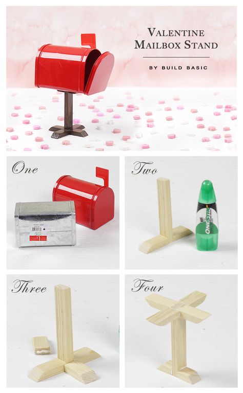 Make a Valentine Mailbox Stand - Project by @BuildBasic www.build-basic.com Mailbox Stand, Diy Steps, Diy Mailbox, Mini Stand, Valentine Mailbox, Sticker Removal, Beauty Crafts, Valentines For Kids, Diy Holiday