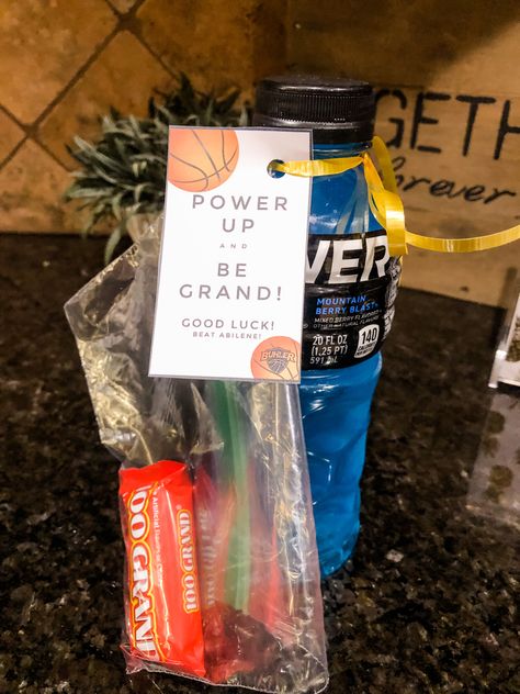 Powerade Gift Ideas, Good Luck At State Gifts Wrestling, Team Swag Bag Ideas, Sport Goodie Bag Ideas, Fire Up Gifts Sports, Playoff Goodie Bags, Team Treat Ideas, Football Team Goodie Bag Ideas, Basketball Playoff Goody Bags