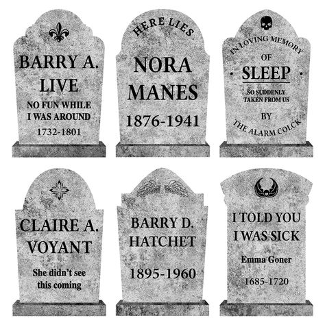 PRICES MAY VARY. VALUE PACKAGE: The vintage Halloween decorations outdoor include 6 pieces large realistic tombstones yard signs with 14 stakes. Each gravestone is about 17 inches tall. Set the creepy mood for your Halloween graveyard decor. REALISTIC HAEDSTONES DESIGN: These Halloween cemetery tombstone decorations are exceptionally authentic with exquisite detailing and stone texture printed. Unique Halloween decorations outside to make your yard full of spooky and grim ambiance. PREMIUM QUALI Diy Gravestone Halloween Cardboard, Homemade Gravestones, Tombstone Designs Halloween Decorations, Cemetery Halloween Decorations, Diy Gravestone Halloween, Graveyard Decor, Halloween Tombstone Sayings, Tombstone Decorations, Halloween Headstone