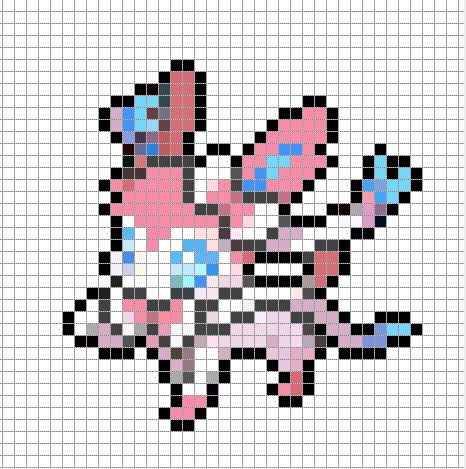 Sylveon Perler Bead Pattern, Sylveon Cross Stitch, Sylveon Perler Beads, Sylveon Sprite, Pixel Art Pattern Pokemon, Sylveon Perler, Sylveon Pixel, Sylveon Pixel Art, Eevee Pixel Art