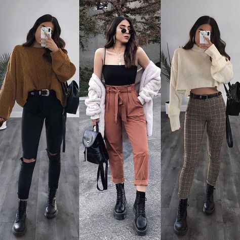 Three different ways to wear Dr. Marten Boots 💥🌧💗 Which look is your fav? Dr Martens Boots Outfit, Doc Martens Outfits, Martens Outfit, Jeans Tshirt, Dr Martens Outfit, Doc Martens Outfit, University School, School Clothes, Dr Martens Boots