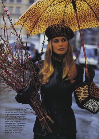 Claudia Schiffer in Leopard Prints & Leather for Vogue Arthur Elgort, Fashion Umbrella, Dark Autumn, Usain Bolt, Under My Umbrella, Vogue Us, Michael Phelps, Umbrellas Parasols, Linda Evangelista