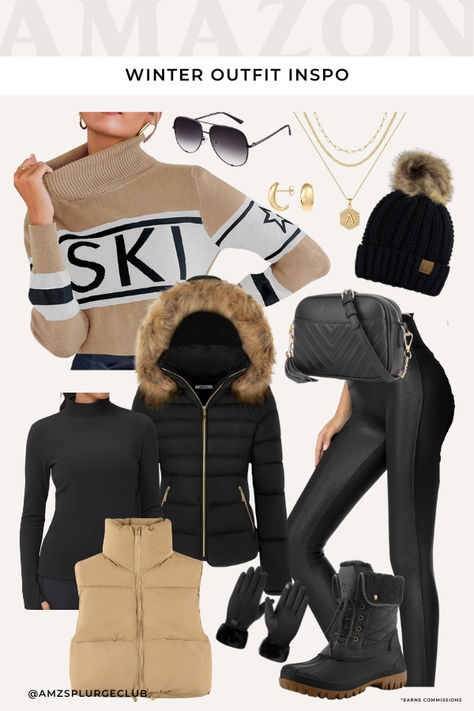 Ski resort outfit, ski bunny, what to wear in the moutains, womens winter outfit inspiration, aspen outfit, winter fashion ideas, moutain fashion Snow Trip Outfit, Aspen Outfit Winter, Ski Vacation Outfits, Snow Bunny Outfit, Ski Resort Outfit, Outfit Ski, Winter Fashion Ideas, Ski Outfit For Women, Ski Trip Outfit