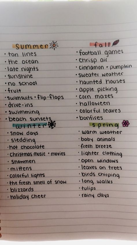 10 things to look forward in each season                                                too many republishes and favorites to count 💓💓 Bucket List For Teens, What To Do When Bored, Summer Fun List, Things To Do When Bored, Bullet Journal Inspo, Visual Statements, Summer Bucket Lists, Summer Bucket, Bullet Journal Ideas Pages