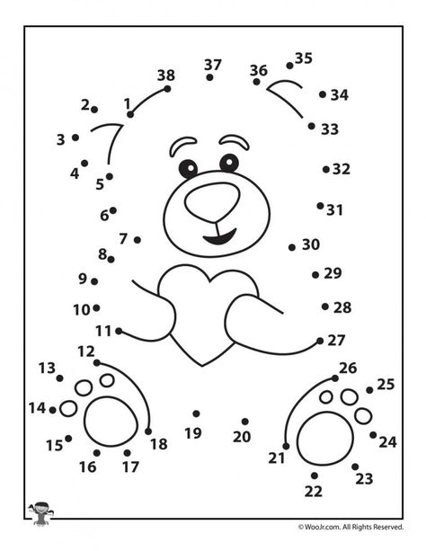 Printable Valentine's Day Dot to Dots Puzzles | Woo! Jr. Kids Activities : Children's Publishing For Kids Activities, Bear Dot To Dot, Printable Kids Activities, Valentine Teddy Bear, Dot To Dot Puzzles, Dot To Dot Printables, Dot Worksheets, Teddy Bears Valentines, Kids Worksheets Preschool