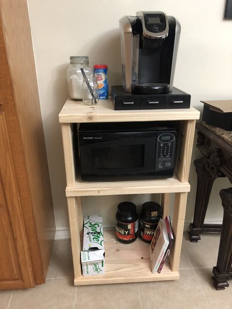 Microwave Table Ideas Small Spaces, Wooden Microwave Stand, Microwave Stand Ideas Small Kitchens Diy, Microwave Stand Diy, Microwave Table Ideas, Microwave Storage Ideas Small Kitchen, Microwave Stand Ideas Small Kitchens, Diy Microwave Stand, Table For Microwave