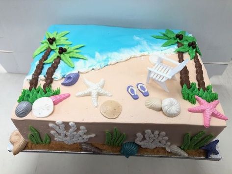 Palm Tree Cakes, Ocean Birthday Cakes, Pastel Rectangular, Ocean Cake, Half Sheet Cake, Beach Themed Cakes, Ocean Cakes, Ocean Birthday, Beach Cakes